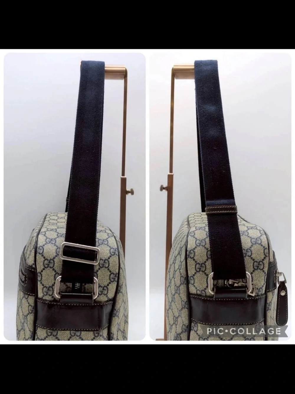 Gucci Beige Canvas Messenger Bag with Blue Monogram